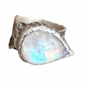 Natural moonstone Handmade sterling silver 925 hammered statement ring
